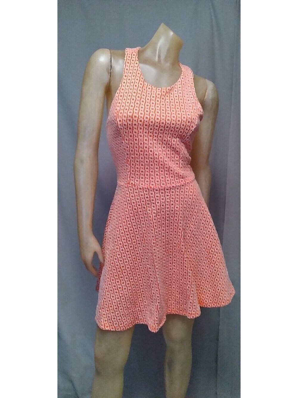 Finn & Clover Orange White Open Back Sleeveless Fit Flare Dress Womens XSMALL